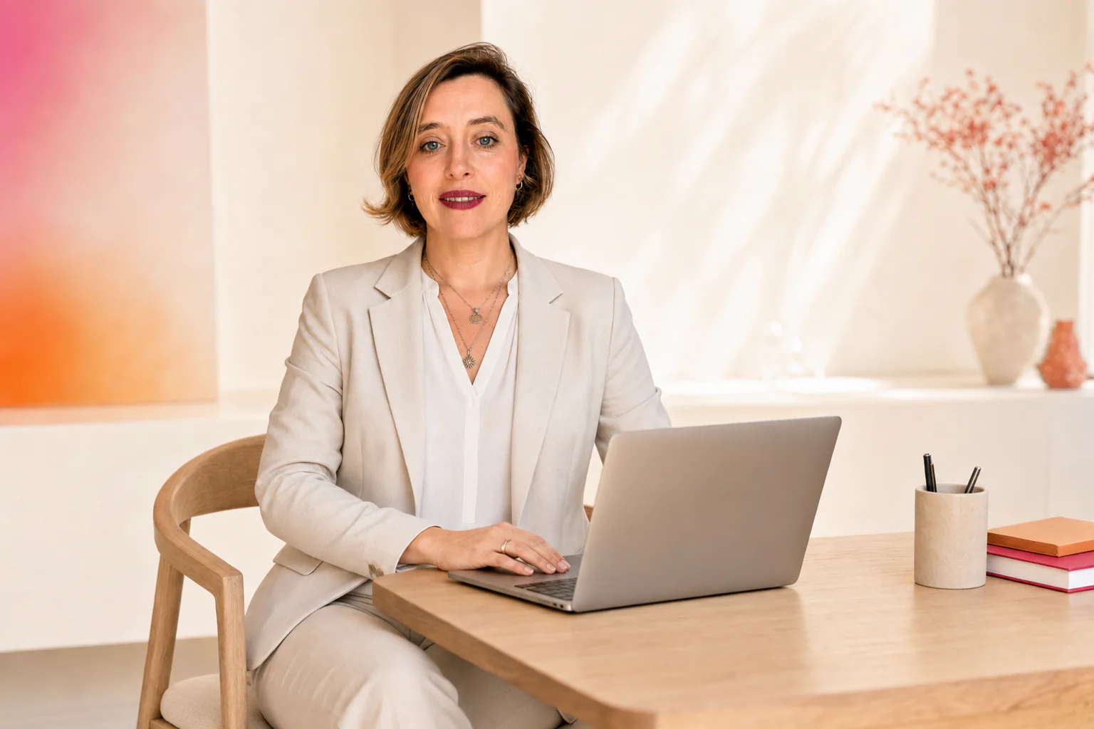 Manuela Guerinaud-Klein an ihrem Schreibtisch mit Laptop