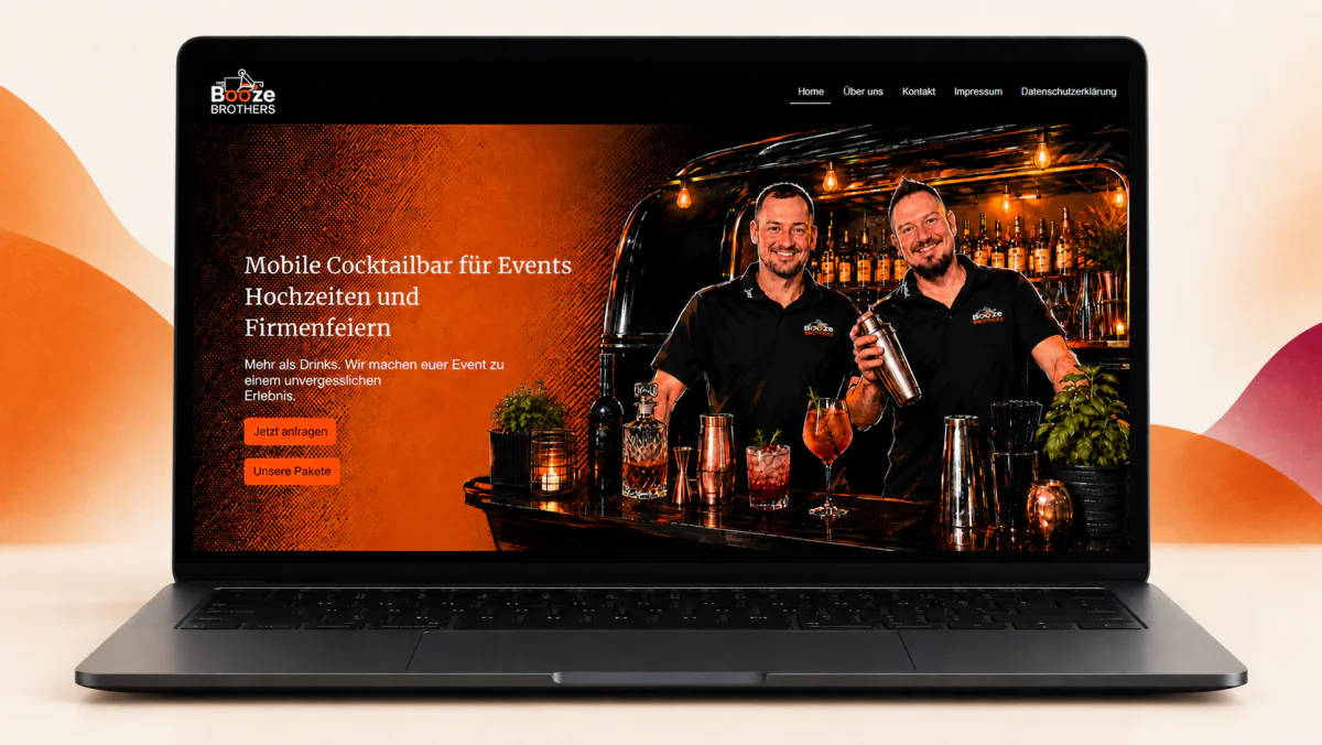 Neue Website der Booze Brothers auf einem Laptop